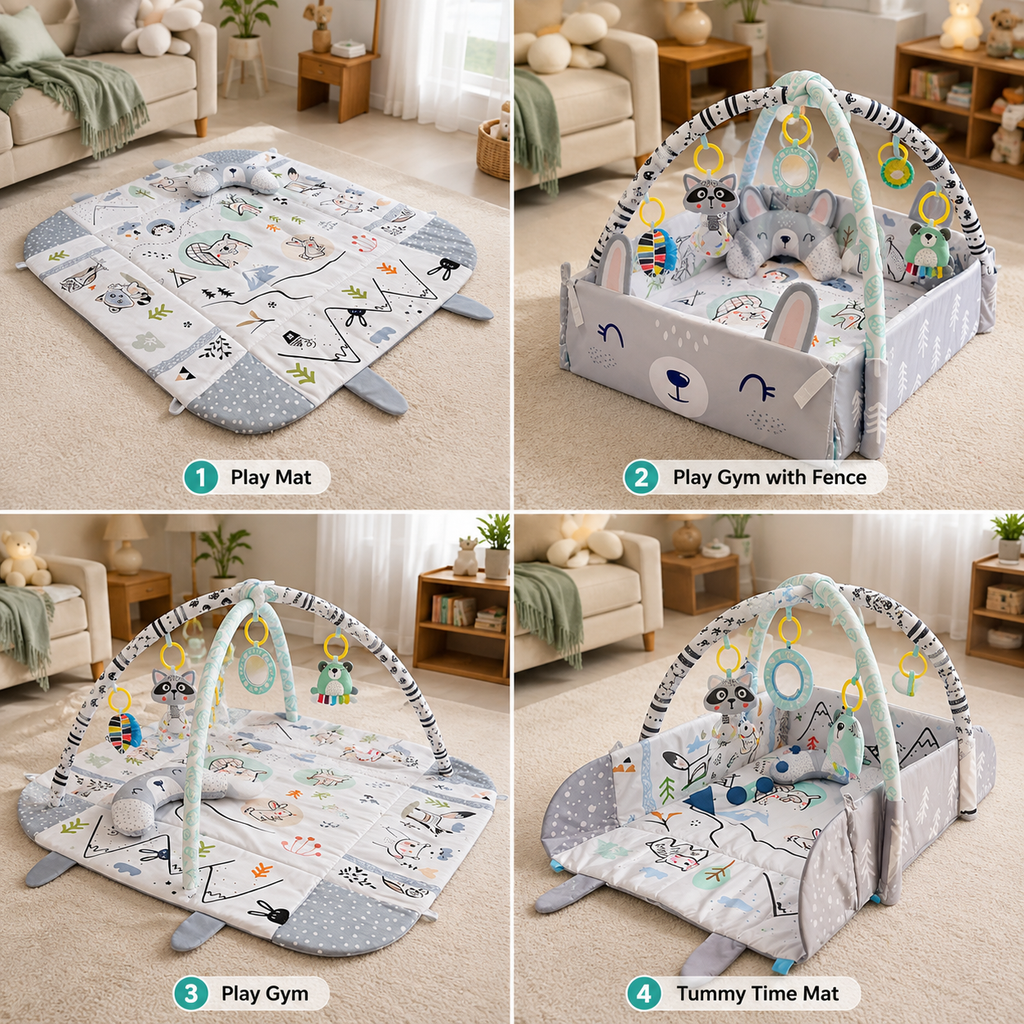 Montessori Multifunctional Baby Playmat with Safety Fence