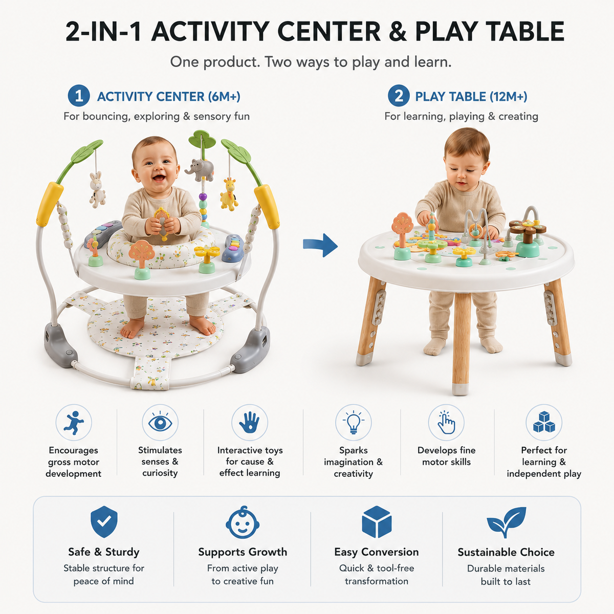 4-in-1 Montessori Baby Bouncer Activity Center