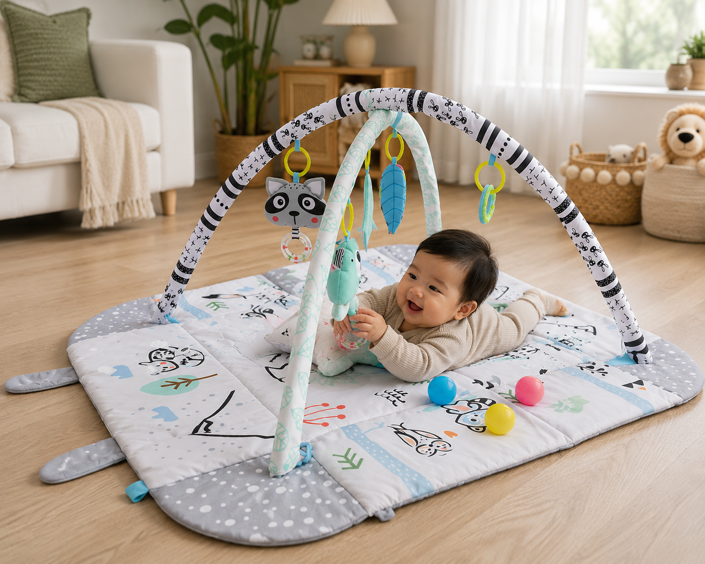 Montessori Multifunctional Baby Playmat with Safety Fence