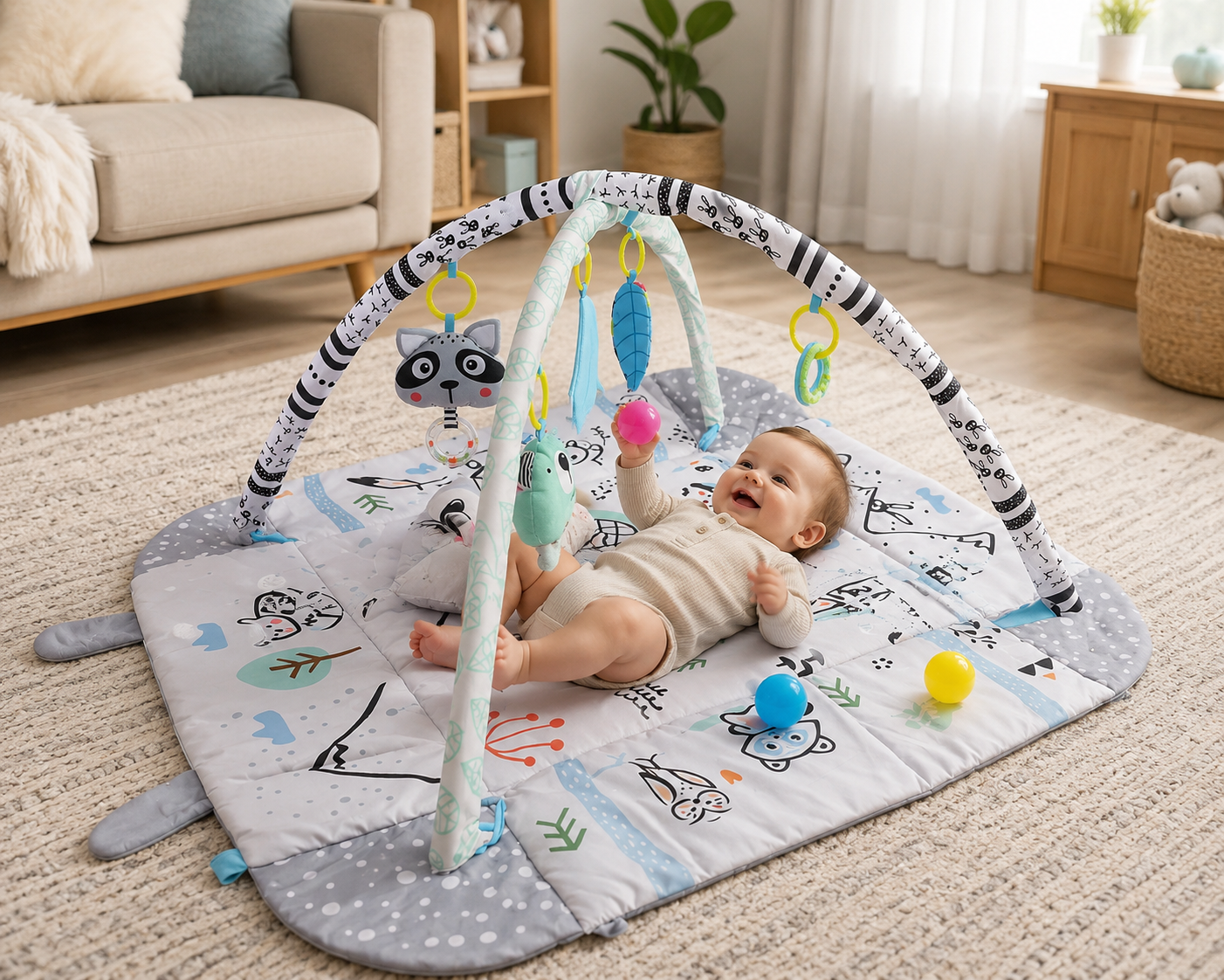 Montessori Multifunctional Baby Playmat with Safety Fence