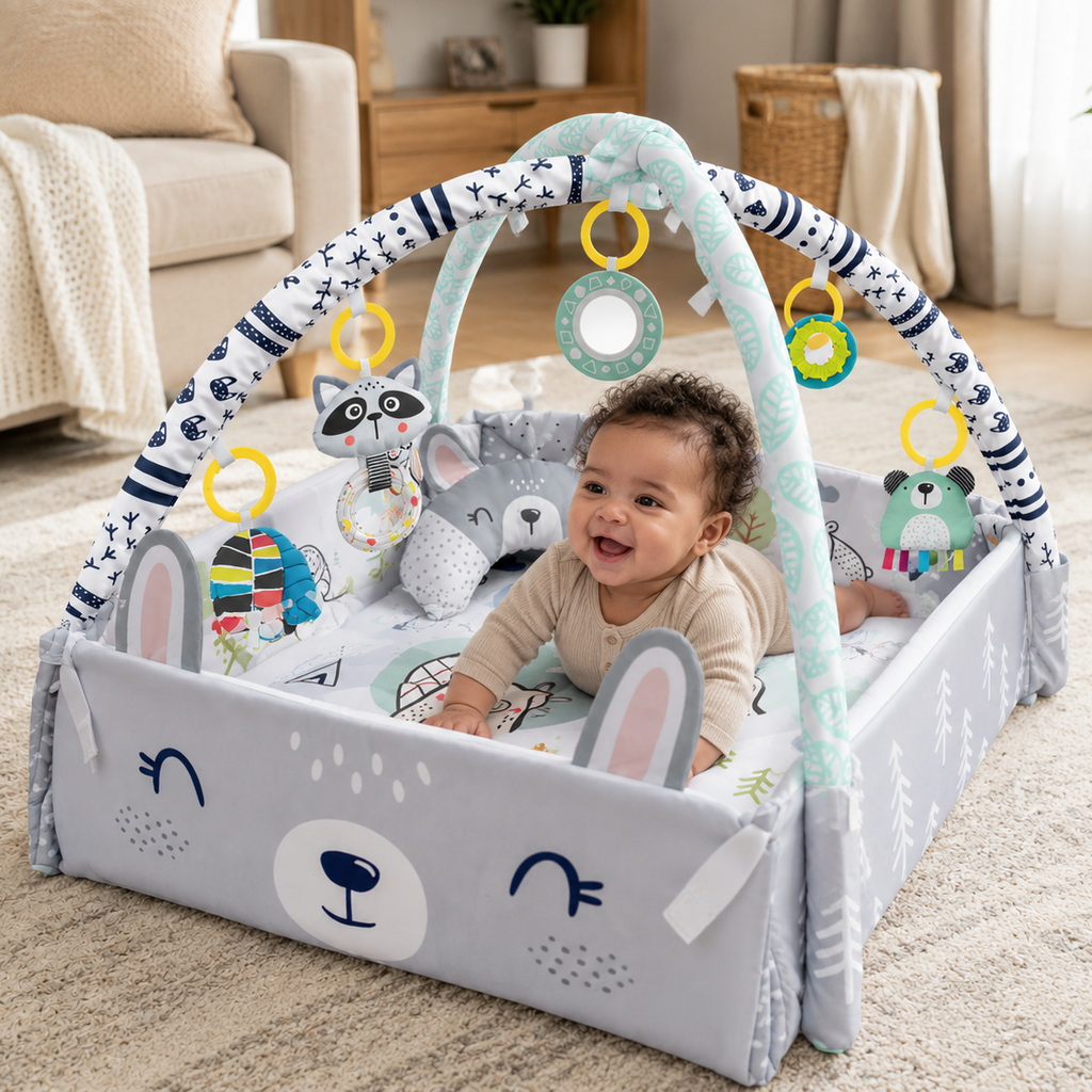 Montessori Multifunctional Baby Playmat with Safety Fence