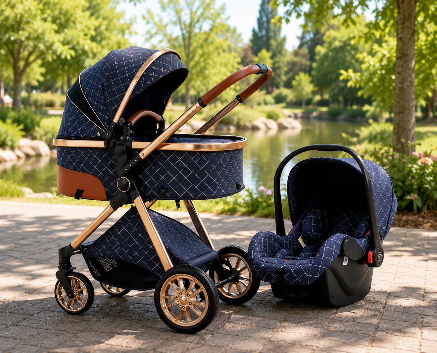Multifunctional 3-in-1 foldable luxury stroller