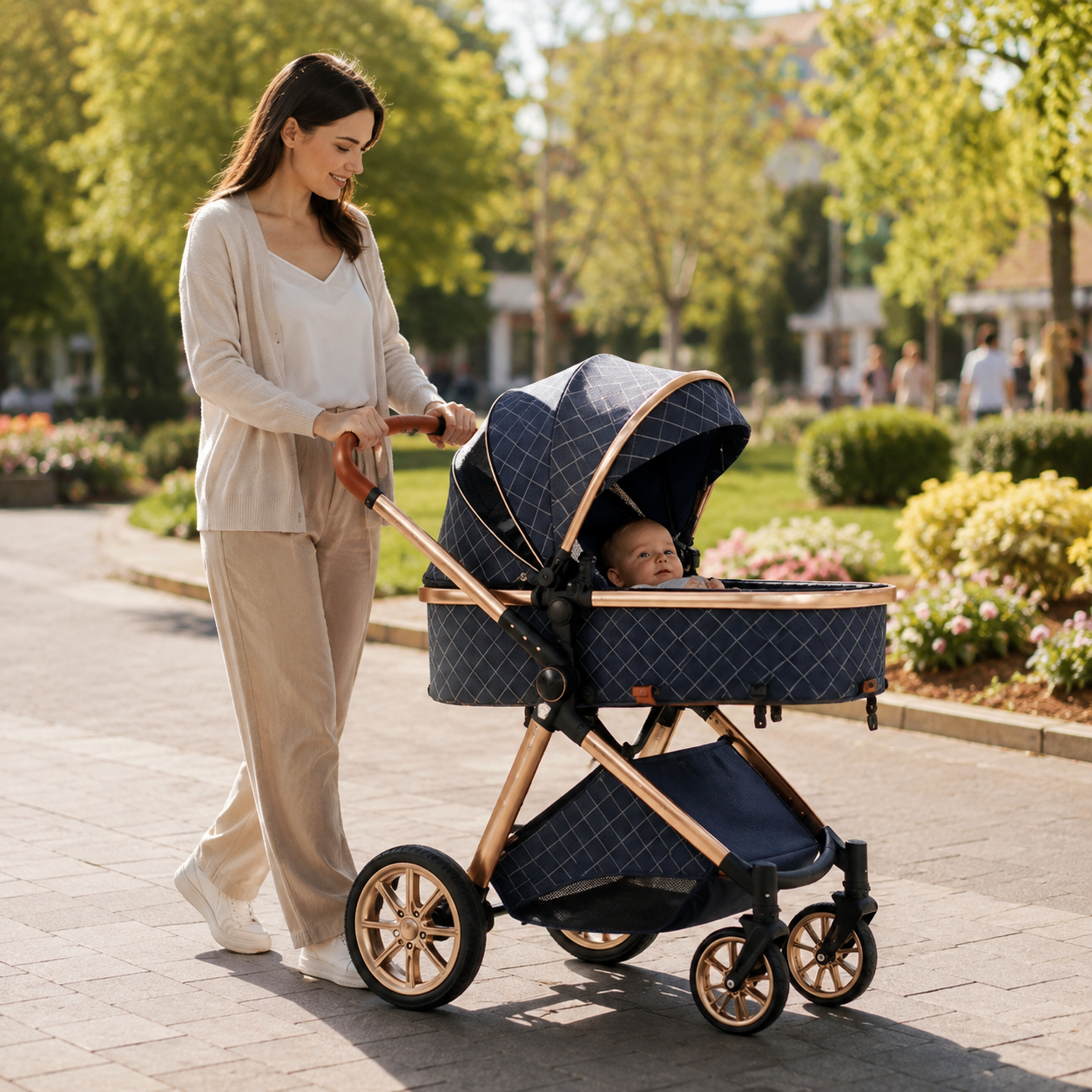 Multifunctional 3-in-1 foldable luxury stroller