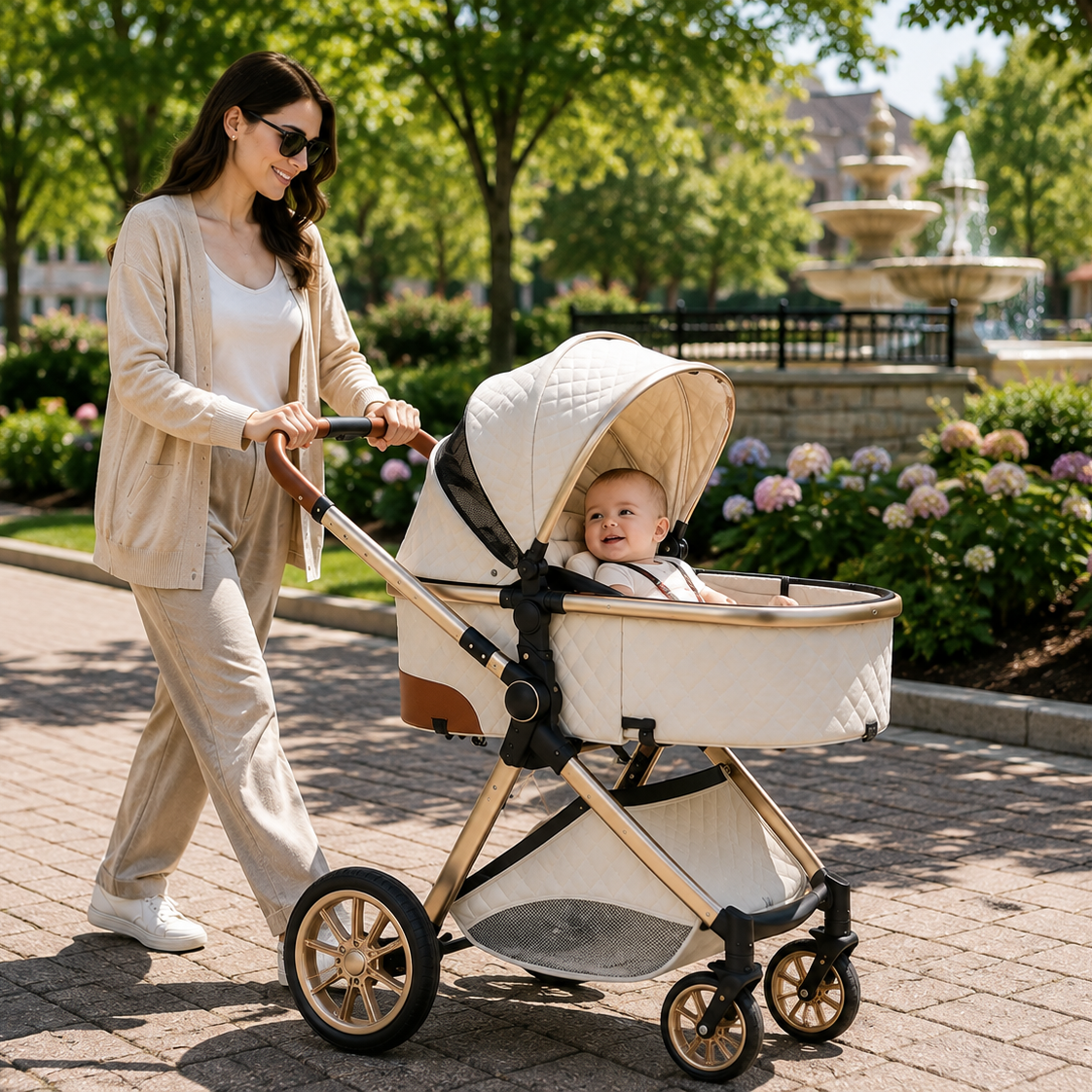 Multifunctional 3-in-1 foldable luxury stroller