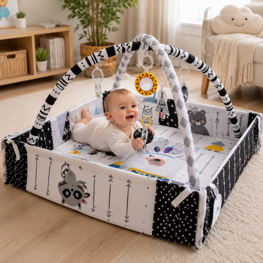 Montessori Multifunctional Baby Playmat with Safety Fence