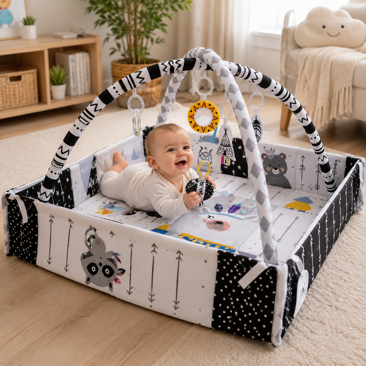 Montessori Multifunctional Baby Playmat with Safety Fence