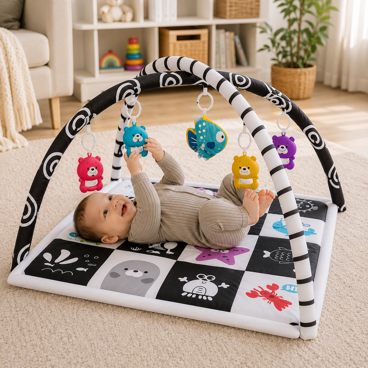 Montessori Multifunctional Baby Playmat with Safety Fence
