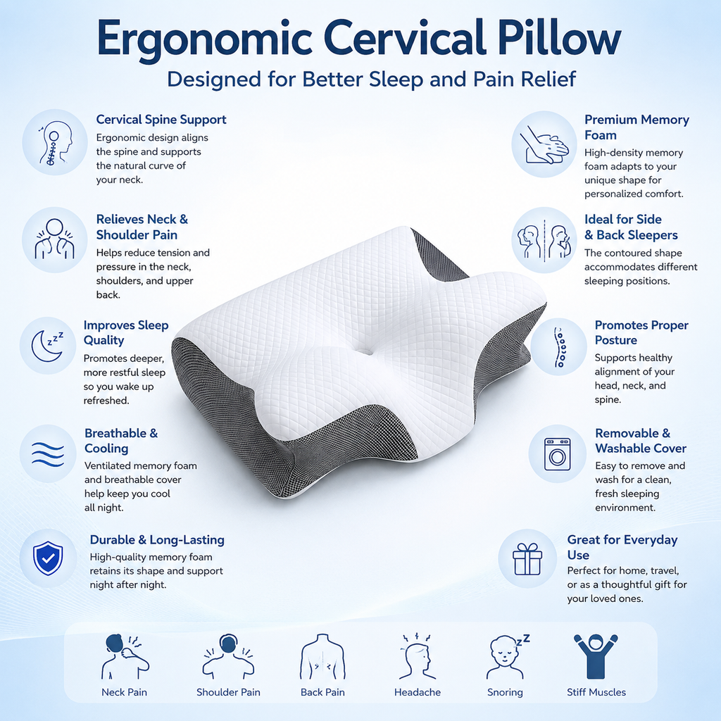 Ergonomic Cervical Memory Foam Neck Pillow