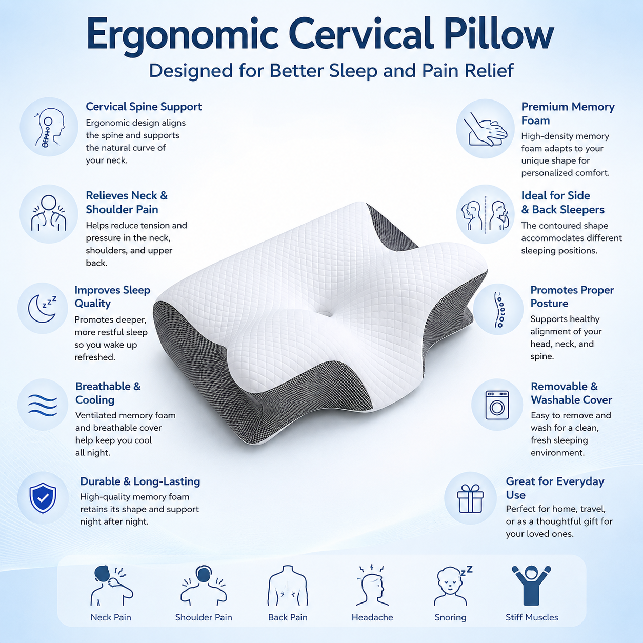 Ergonomic Cervical Memory Foam Neck Pillow