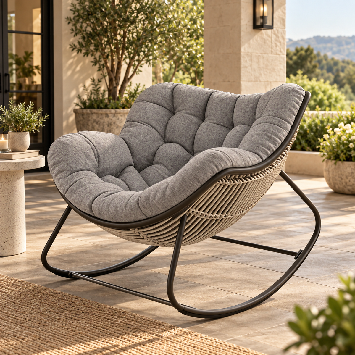 Thick cushioned indoor/outdoor sofa rocking chair