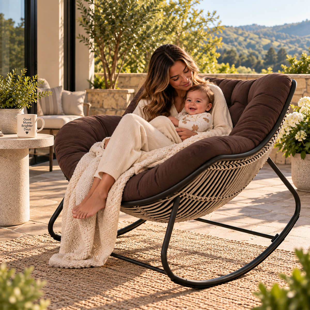 Thick cushioned indoor/outdoor sofa rocking chair