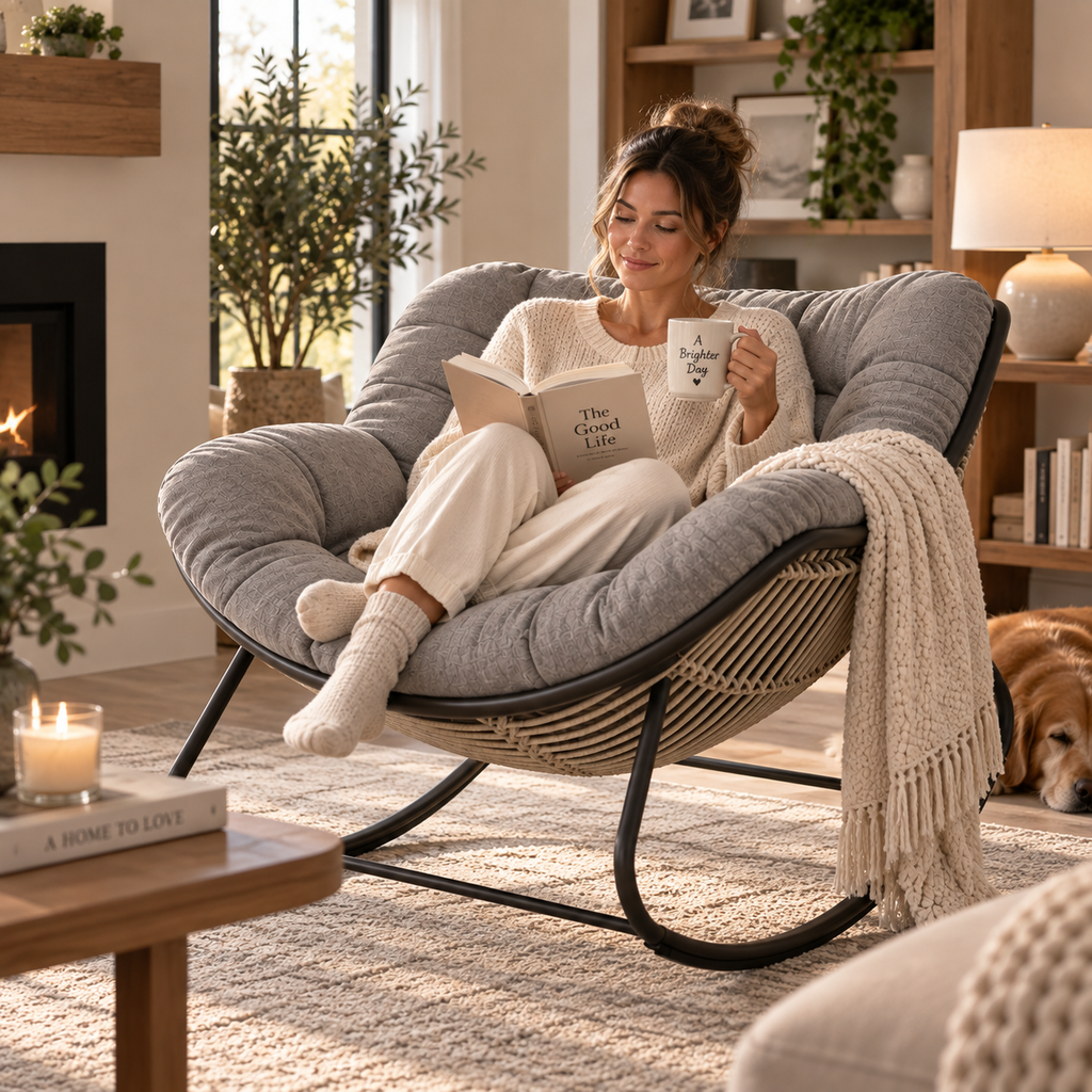 Thick cushioned indoor/outdoor sofa rocking chair