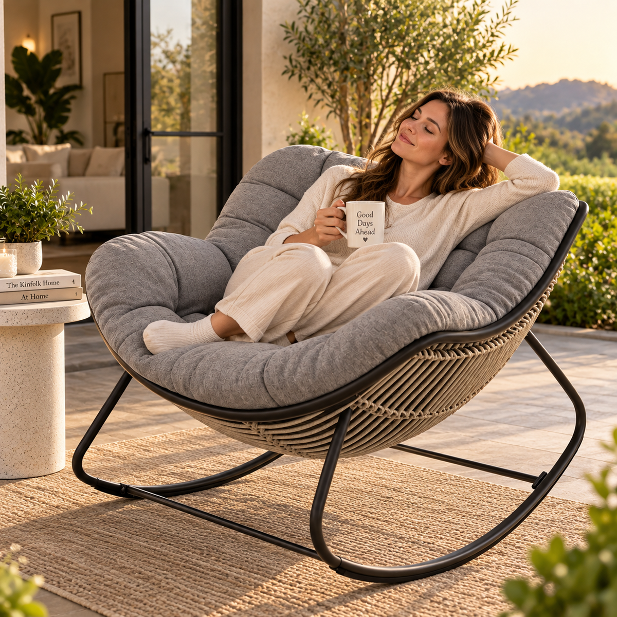 Thick cushioned indoor/outdoor sofa rocking chair